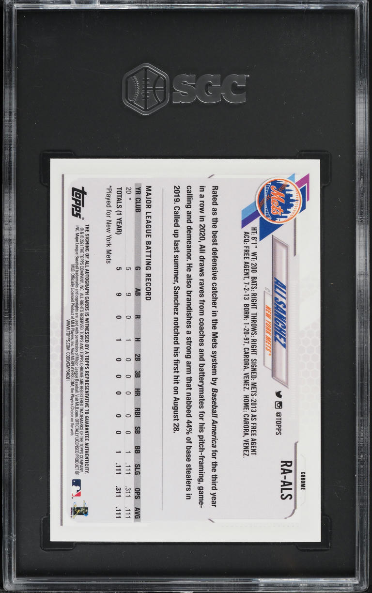 2021 Topps Chrome Ali Sanchez ROOKIE AUTO #RA-ALS SGC 9.5 MINT+