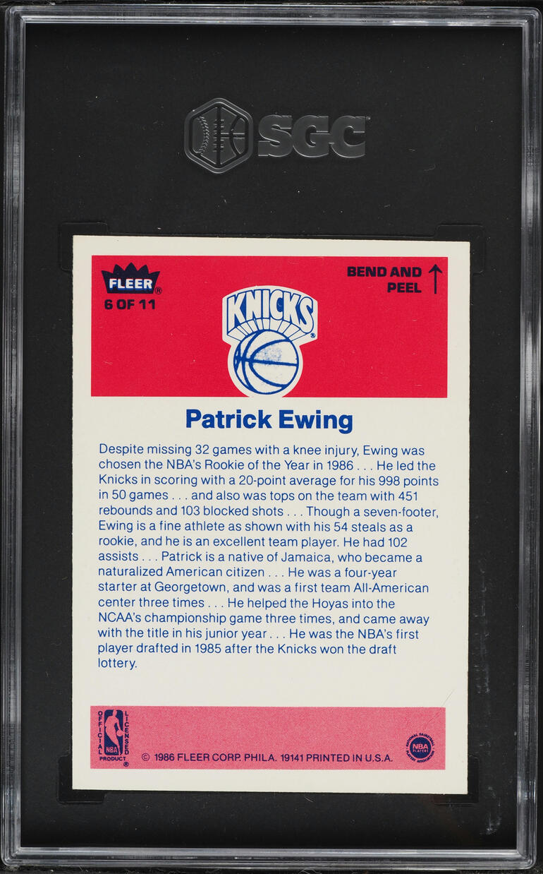 1986 Fleer Sticker Patrick Ewing ROOKIE #6 SGC 7 NRMT