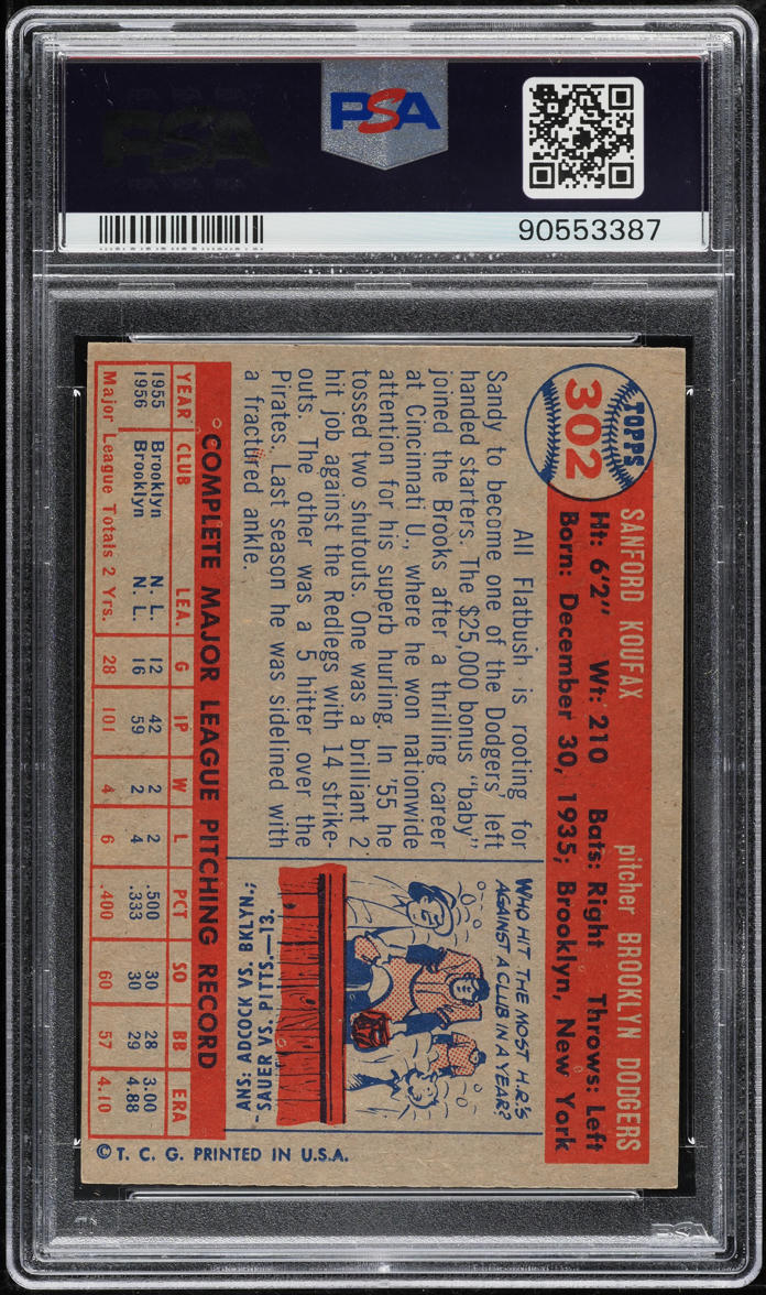 1957 Topps Sandy Koufax #302 PSA 8 NM-MT