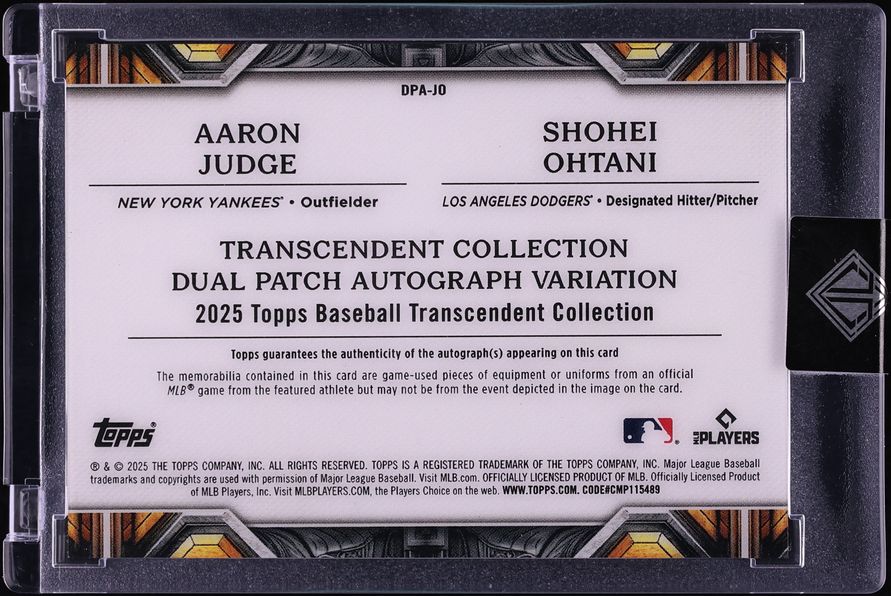 2025 Topps Transcendent Collection Dual Aaron Judge Shohei Ohtani PATCH AUTO /10 #DPA-JO