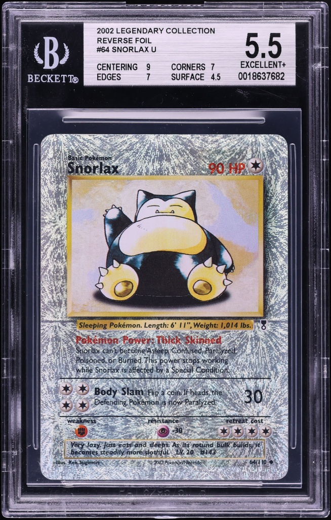 2002 Pokemon Legendary Collection Reverse Holo Snorlax #64 BGS 5.5 EX+