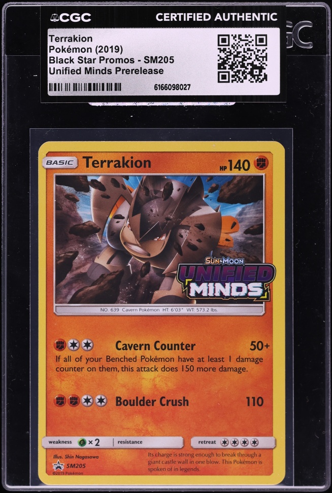 2019 Pokemon Sun & Moon Promo Unified Minds Prerelease Terrakion #SM205 CGC AUTH