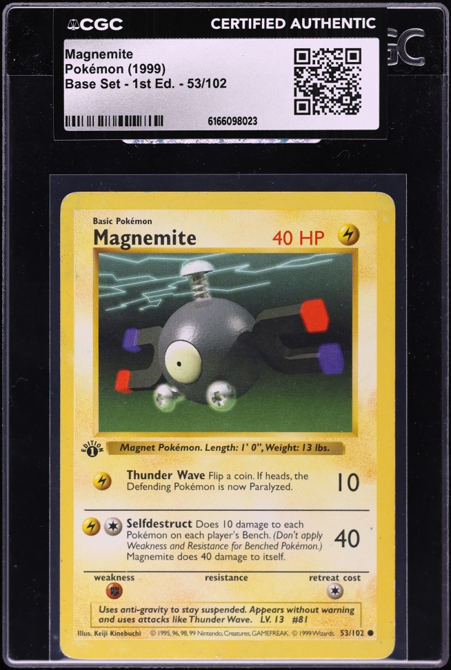 1999 Pokemon Base Set Shadowless 1st Editon Magnemite #53 CGC AUTH