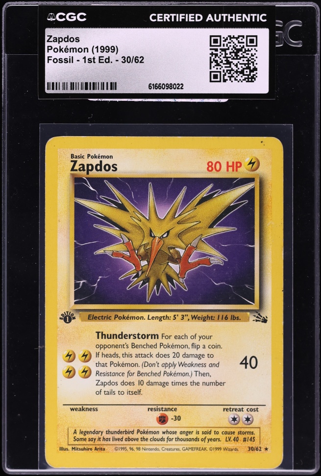 1999 Pokemon Fossil 1st Edition Zapdos #30 CGC AUTH