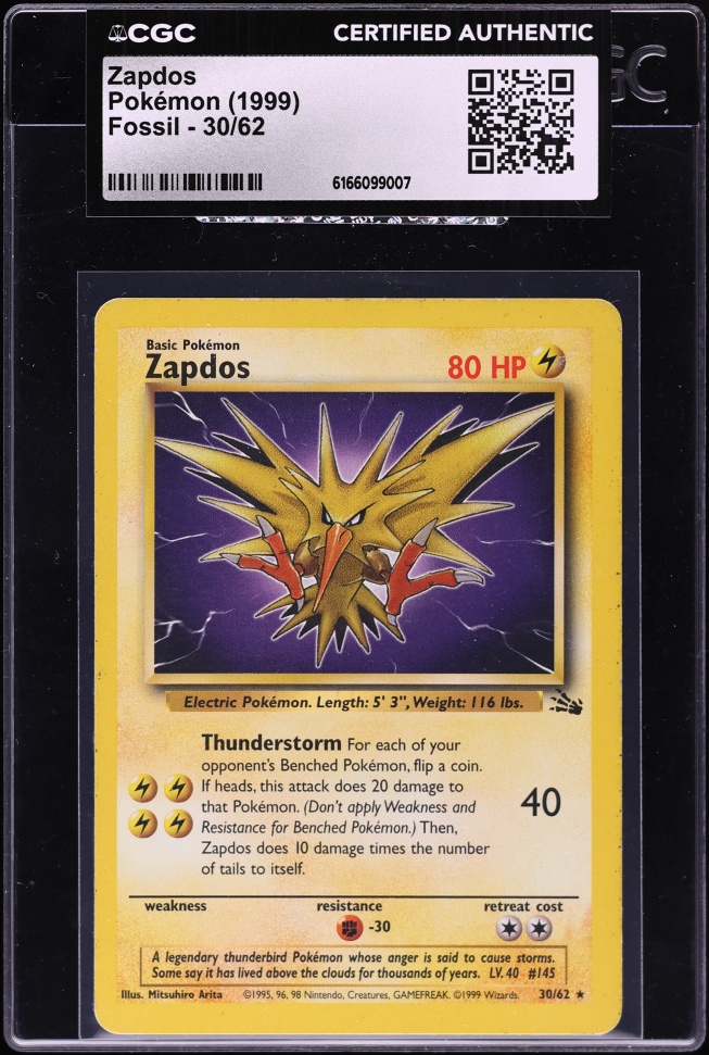 1999 Pokemon Fossil Zapdos #30 CGC AUTH