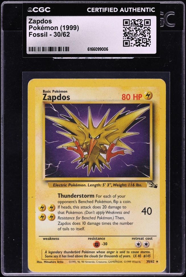 1999 Pokemon Fossil Zapdos #30 CGC AUTH