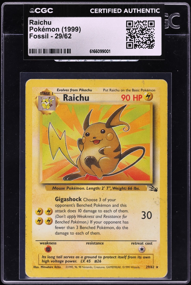 1999 Pokemon Fossil Raichu #29 CGC AUTH