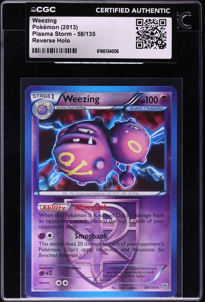 2013 Pokemon Black & White Plasma Storm Reverse Holo Weezing #58 CGC AUTH