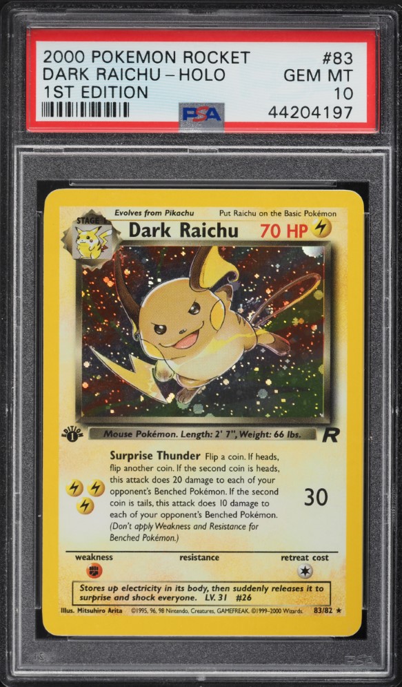 2000 Pokemon Team Rocket 1st Edition Holo Dark Raichu #83 PSA 10 GEM MINT