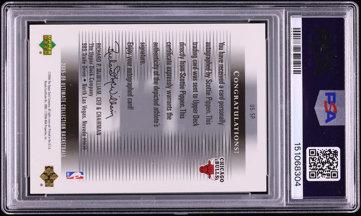 2005 Ultimate Collection Signatures Scottie Pippen AUTO DNA 10 #US-SP PSA 7 NRMT