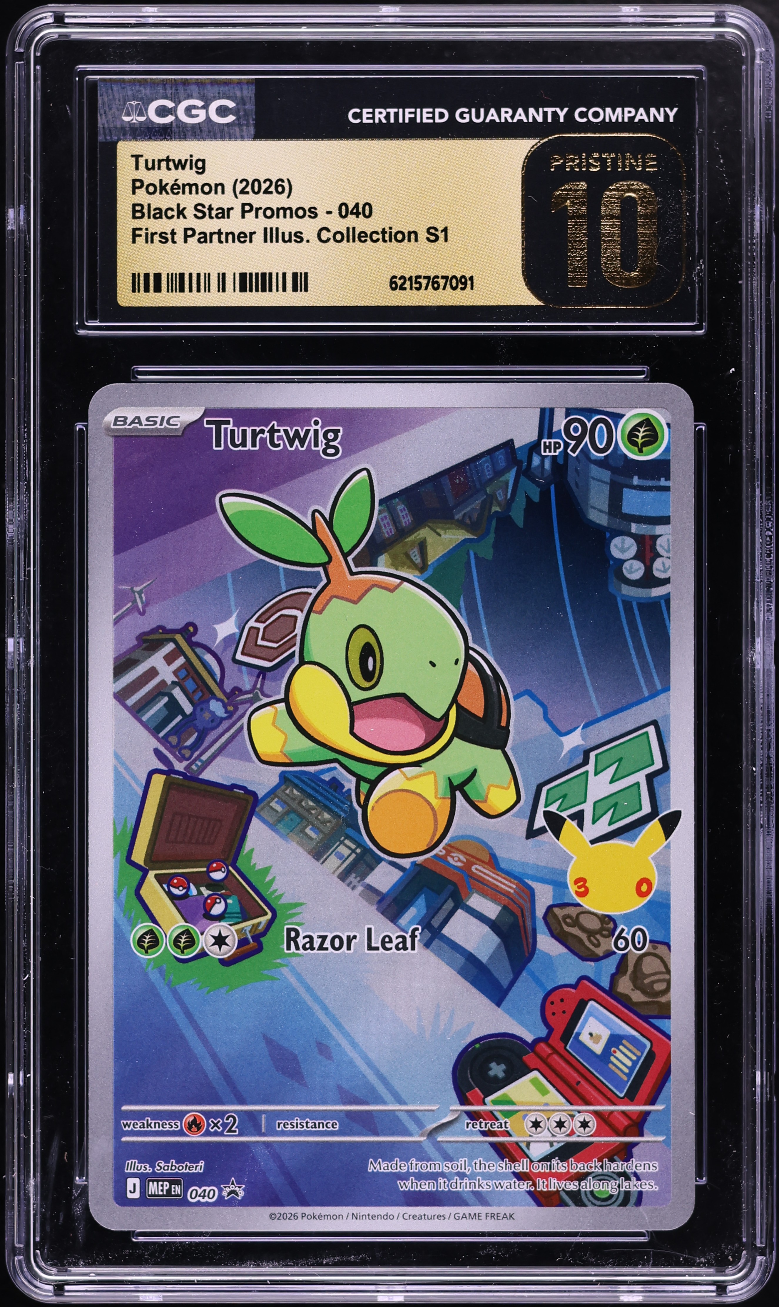 2026 Pokemon Mega Promo First Partner Illustration S1 Full Art Turtwig #40 CGC 10 PRISTINE