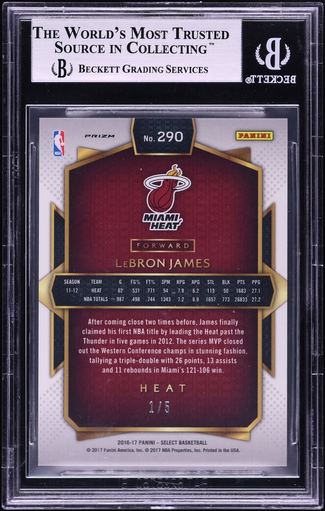 2016 Select Green Prizm LeBron James 1/5 #290 BGS 9 MINT