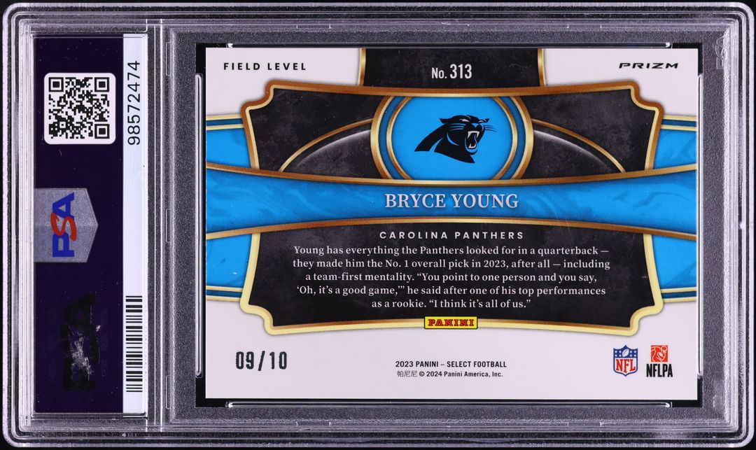 2023 Select Field Level Gold Prizm Bryce Young ROOKIE JERSEY # 9/10 #313 PSA 10 - Photo 2