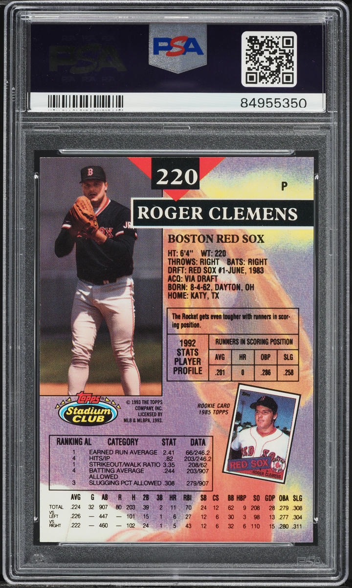 1993 Stadium Club Roger Clemens #220 PSA 9 MINT