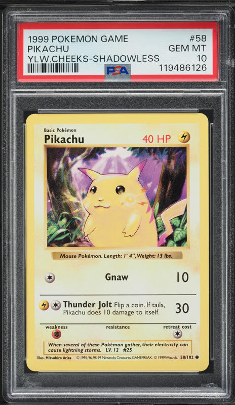 1999 Pokemon Base Set Shadowless 1st Edition Yellow Cheeks Pikachu