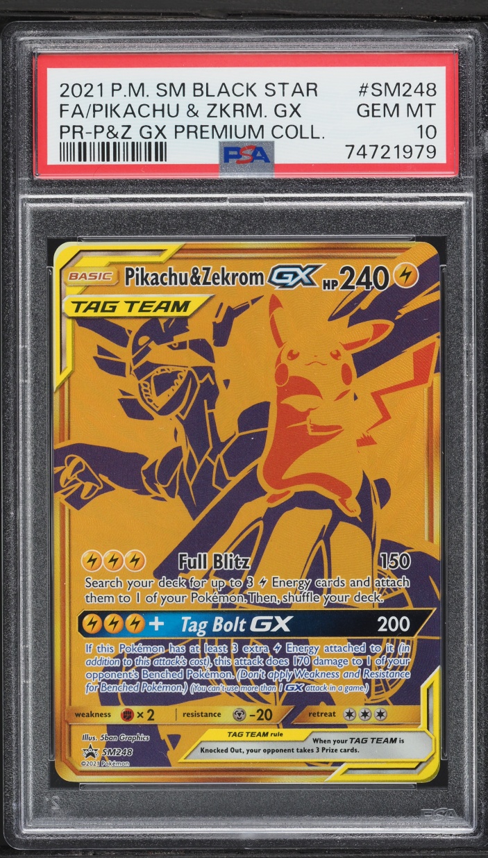 2021 Pokemon Sun & Moon Promo Premium Collection Full Art Pikachu & Zekrom GX #SM248 PSA 10 GEM