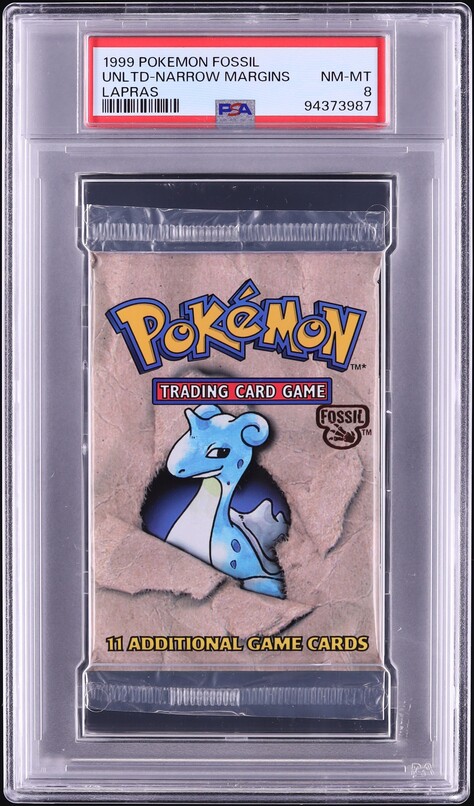1999 Pokemon Fossil Narrow Margins Lapras Booster Pack PSA 8 NM-MT