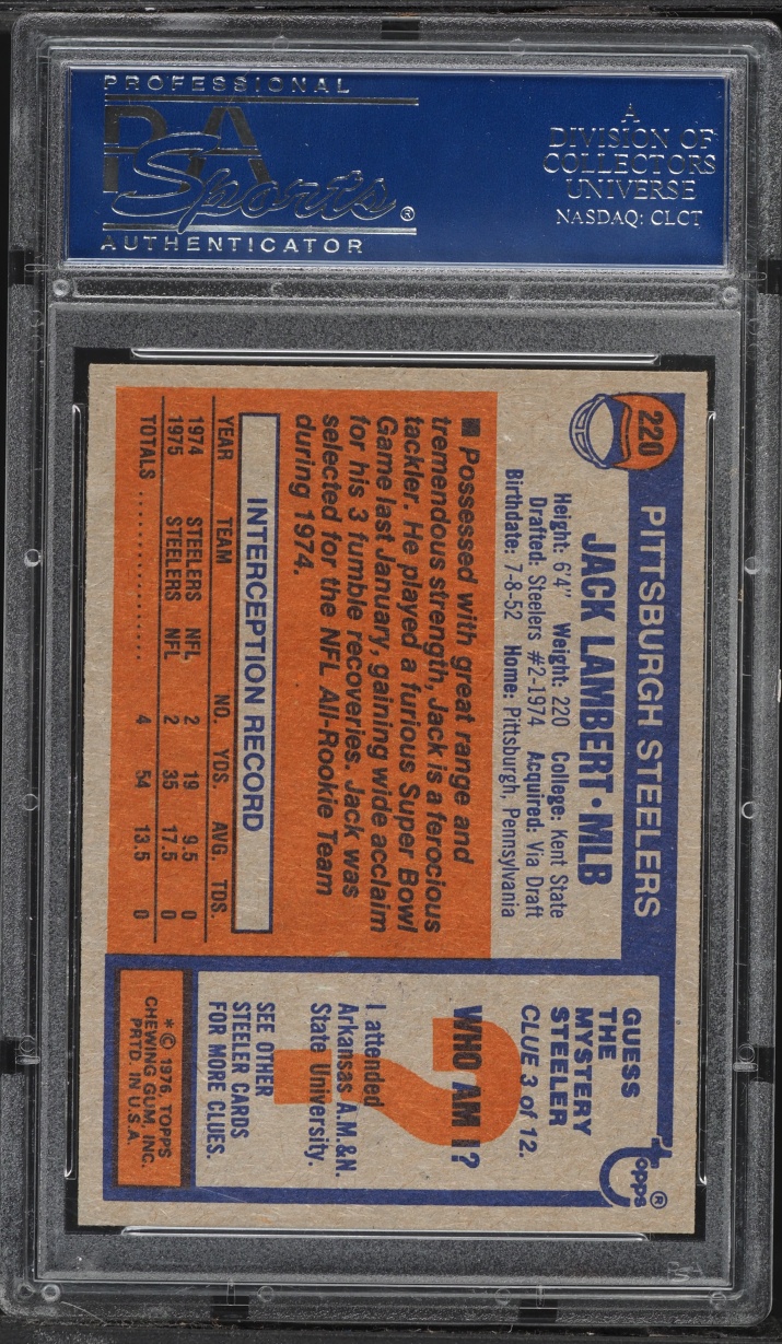 1976 Topps Football Jack Lambert ROOKIE #220 PSA 8 NM-MT