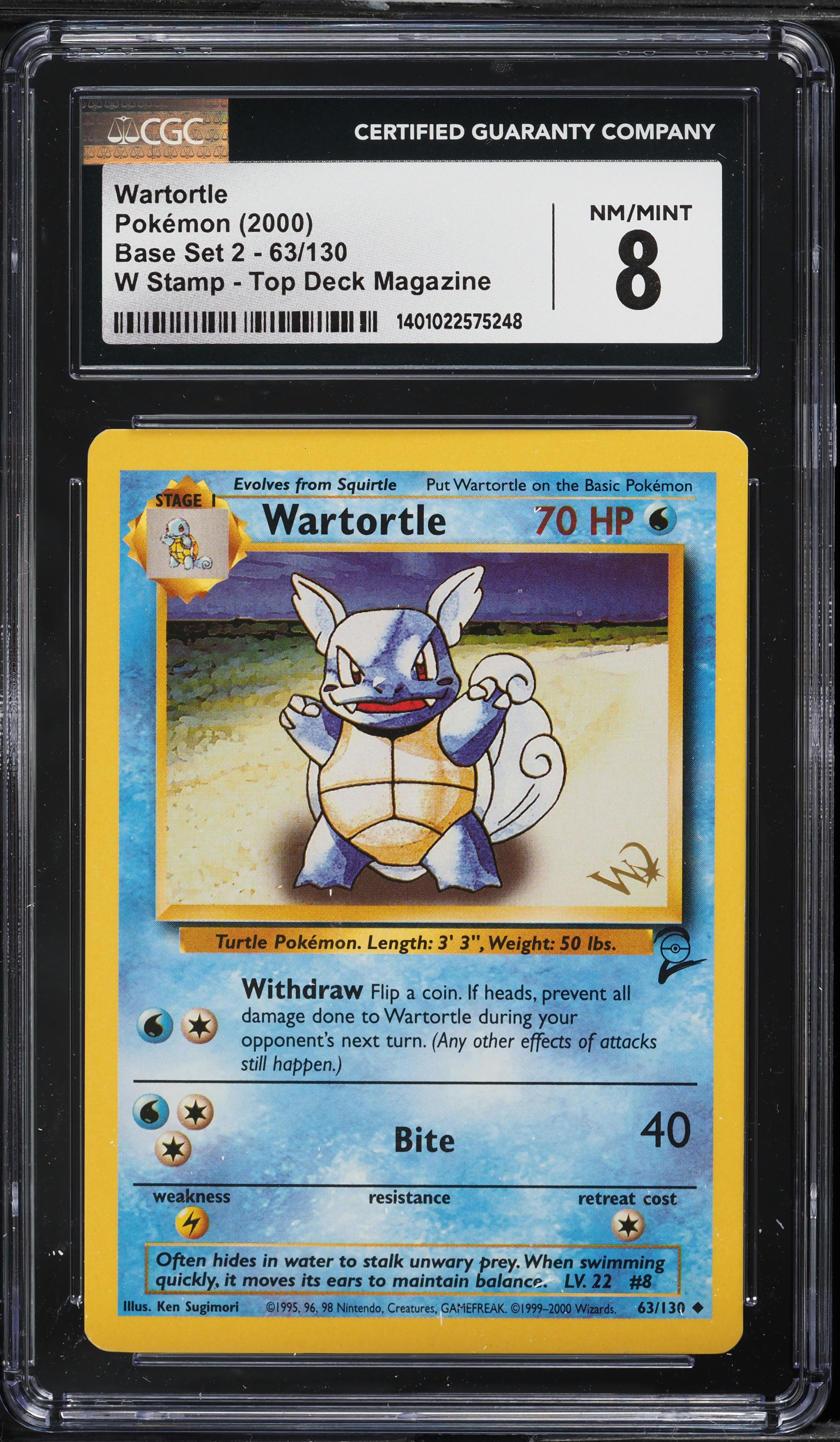 2000 Pokemon Base Set 2 Top Deck Magazine W Stamp Wartortle #63 CGC 8 NM-MT