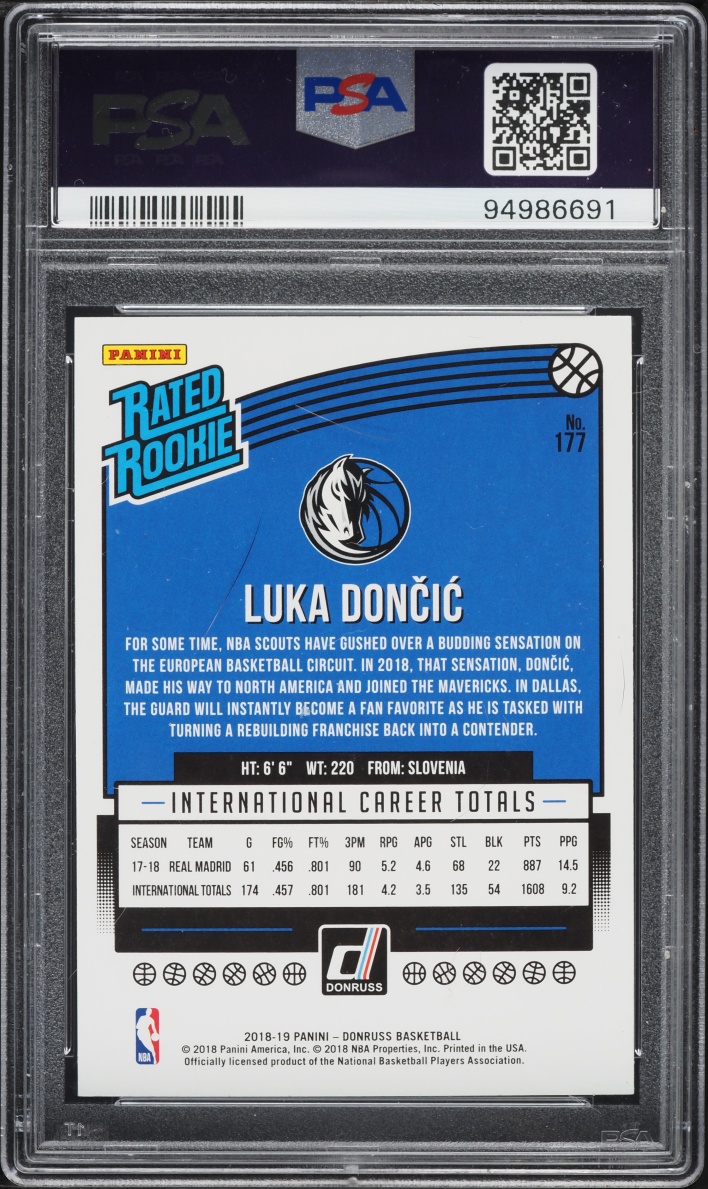 2018 Donruss Basketball Luka Doncic ROOKIE #177 PSA 9 MINT