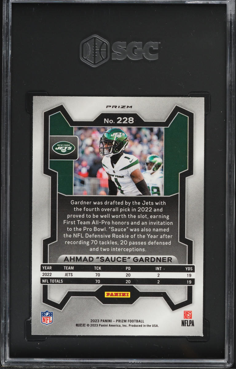2023 Panini Prizm Neon Green Pulsar Ahmad Sauce Gardner #228 SGC 9.5 MINT+