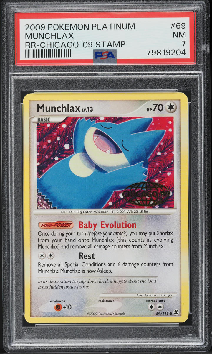 2009 Pokemon Platinum Rising Rivals Chicago '09 Stamp Munchlax #69 PSA 7 NRMT