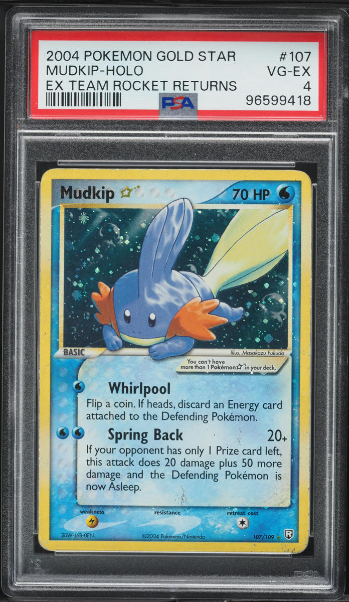 2004 Pokemon EX Team Rocket Returns Holo Mudkip GOLD STAR #107 PSA 4 VGEX