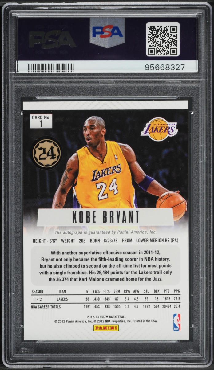 2012 Panini Prizm Kobe Bryant AUTO DNA 10 #1 PSA 10 GEM MINT