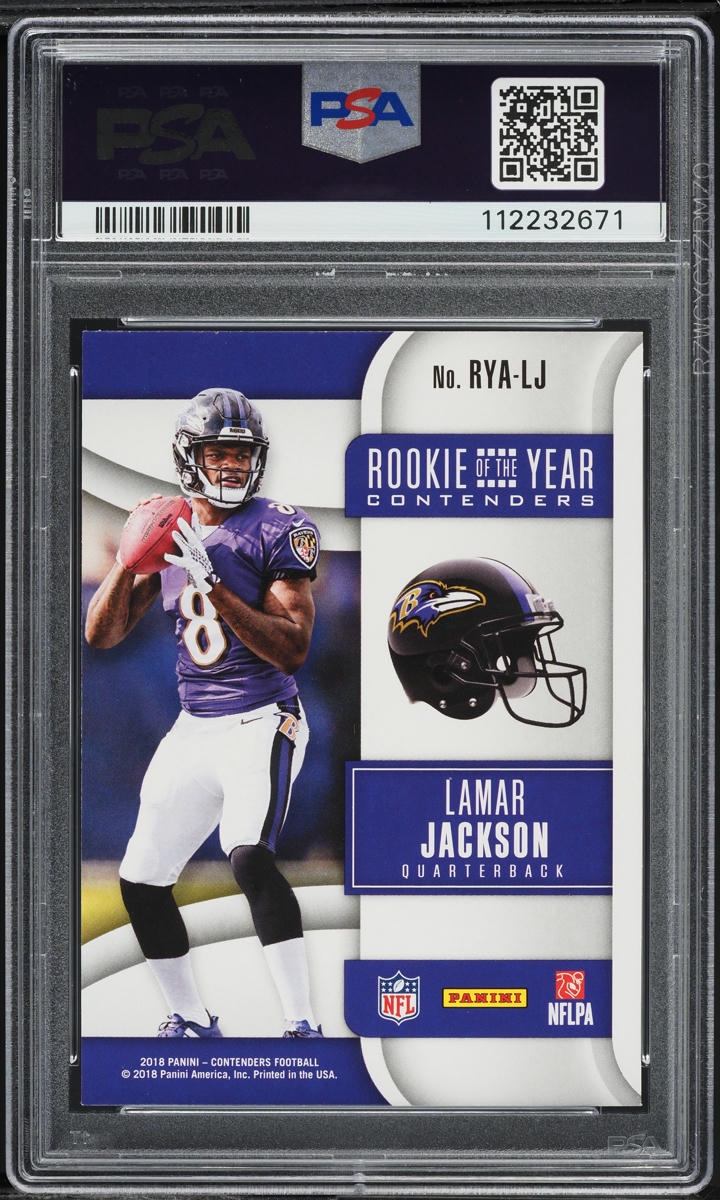 2018 Panini Contenders ROY Lamar Jackson ROOKIE #RYA-LJ PSA 8 NM-MT