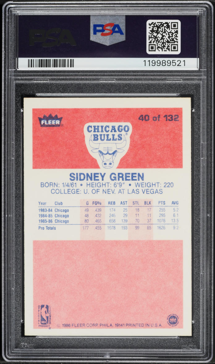 1986 Fleer Basketball Sidney Green #40 PSA 7 NRMT