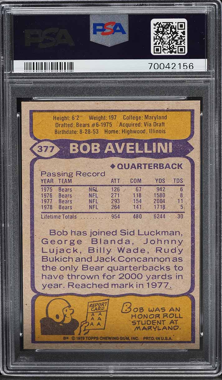 1979 Topps Football Bob Avellini #377 PSA 10 GEM MINT