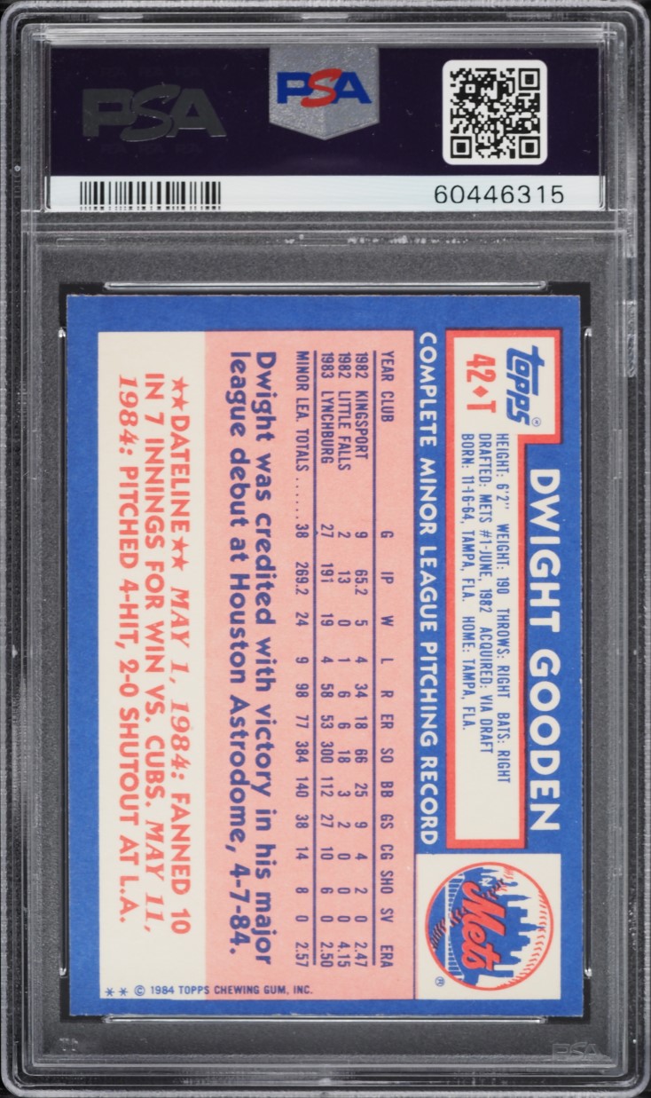 1984 Topps Traded Dwight Gooden ROOKIE AUTO DNA 10 #42T PSA AUTH