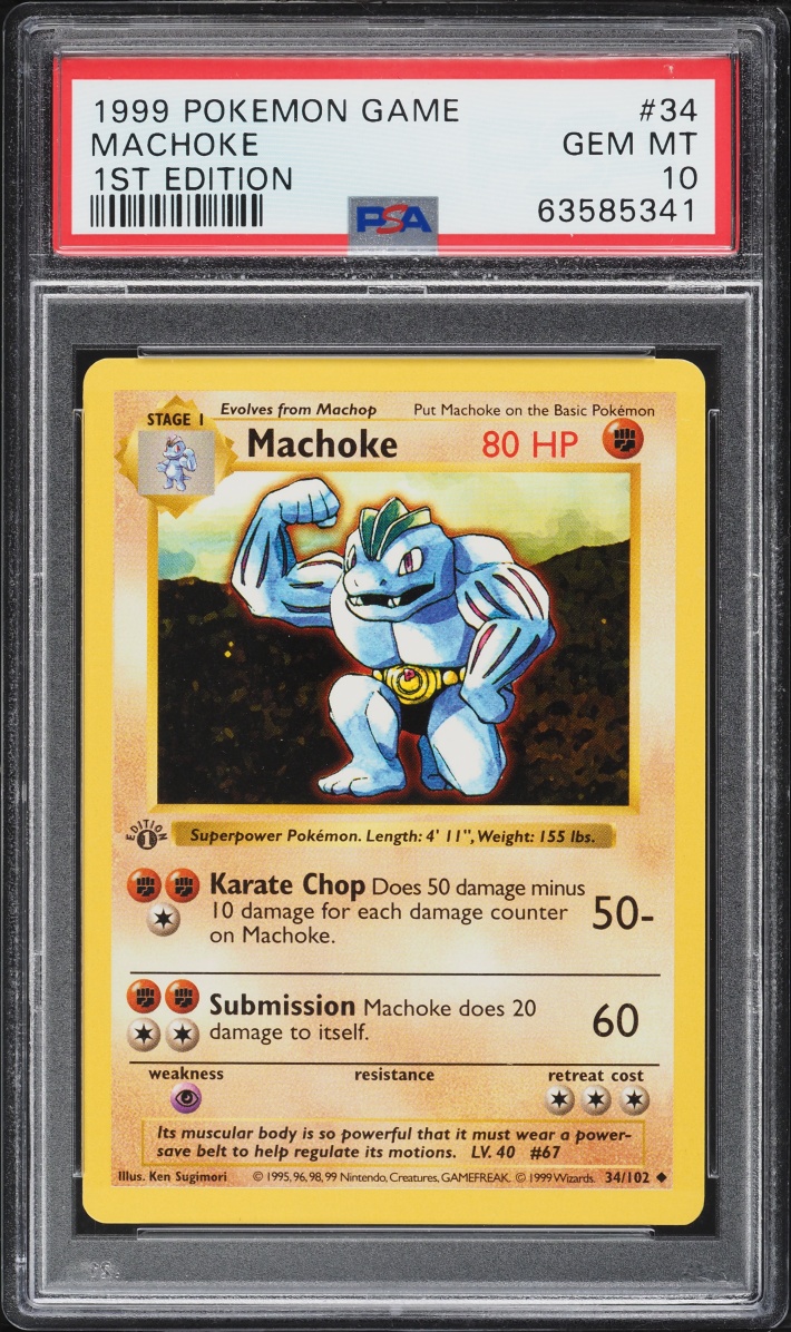 1999 Pokemon Base Set Shadowless 1st Edition Machoke #34 PSA 10 GEM MINT