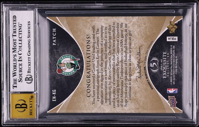 2007 Exquisite Collection Number Pieces Kevin Garnett PATCH AUTO /5 #EN-KG BGS 8 NM-MT
