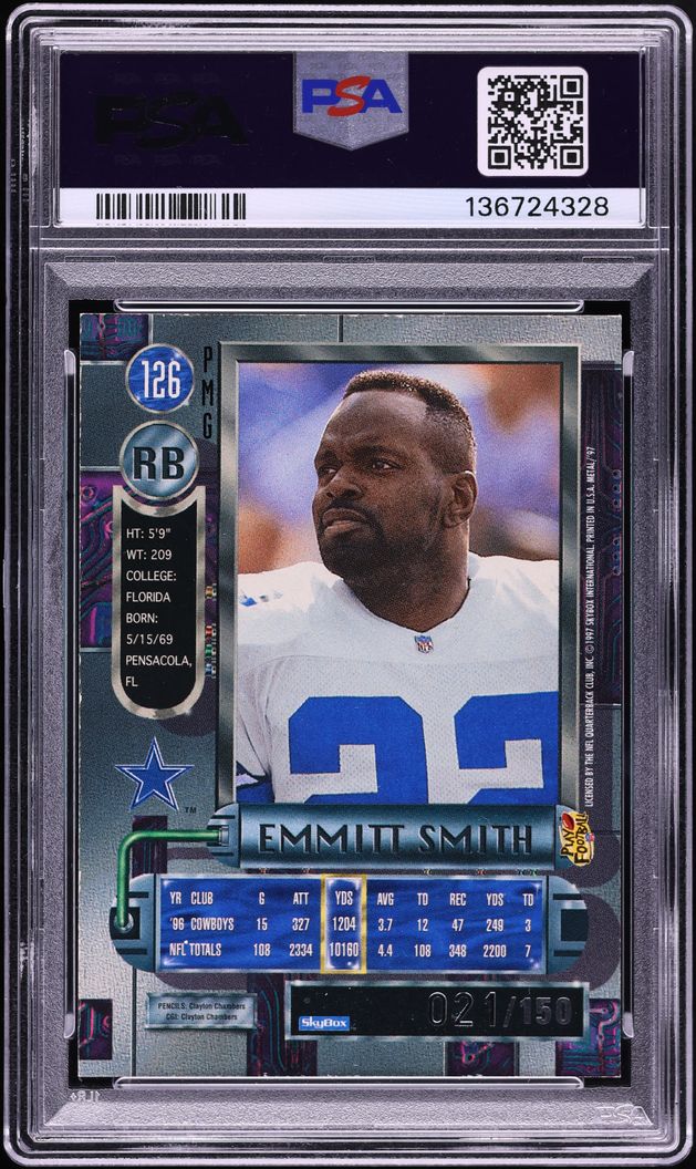 1997 Metal Universe Precious Metal Gems PMG Red Emmitt Smith /150 #126 PSA 8 NM-MT