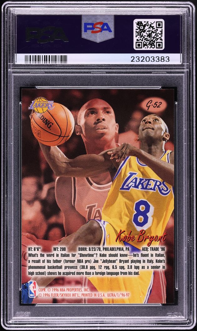 1996 Ultra Gold Medallion Kobe Bryant ROOKIE #G52 PSA 10 GEM MINT