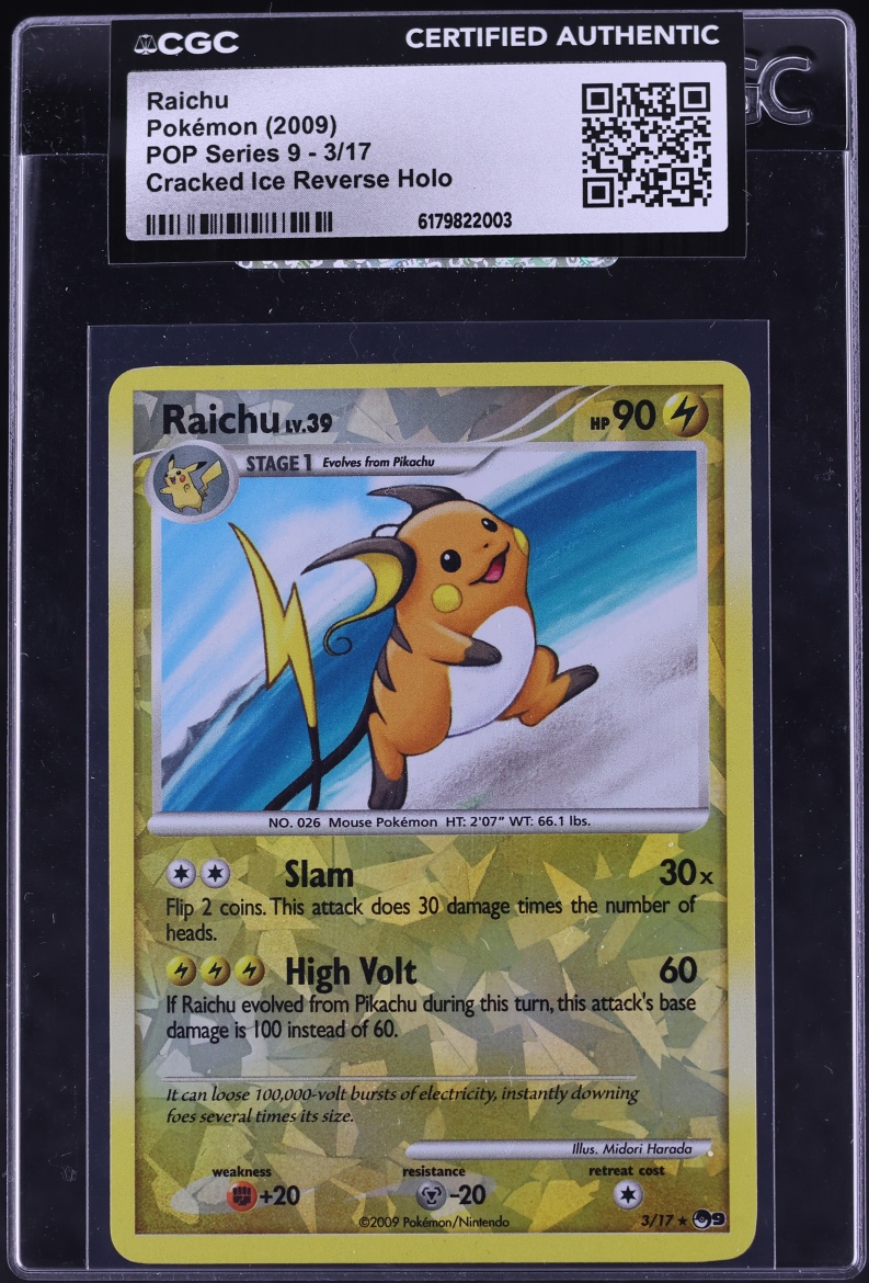 2009 Pokemon POP Series 9 Cracked Ice Reverse Holo Raichu #3 CGC AUTH