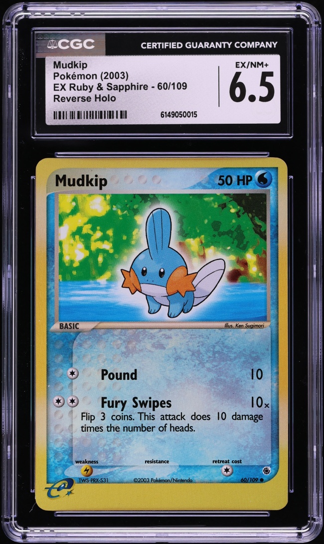 2003 Pokemon EX Ruby & Sapphire Reverse Holo Mudkip #60 CGC 6.5 EXMT+