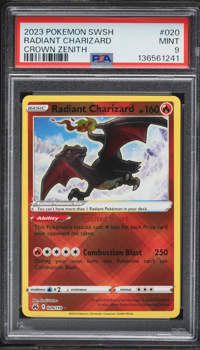 2023 Pokemon Sword & Shield Crown Zenith Holo Radiant Charizard #20 PSA 9 MINT