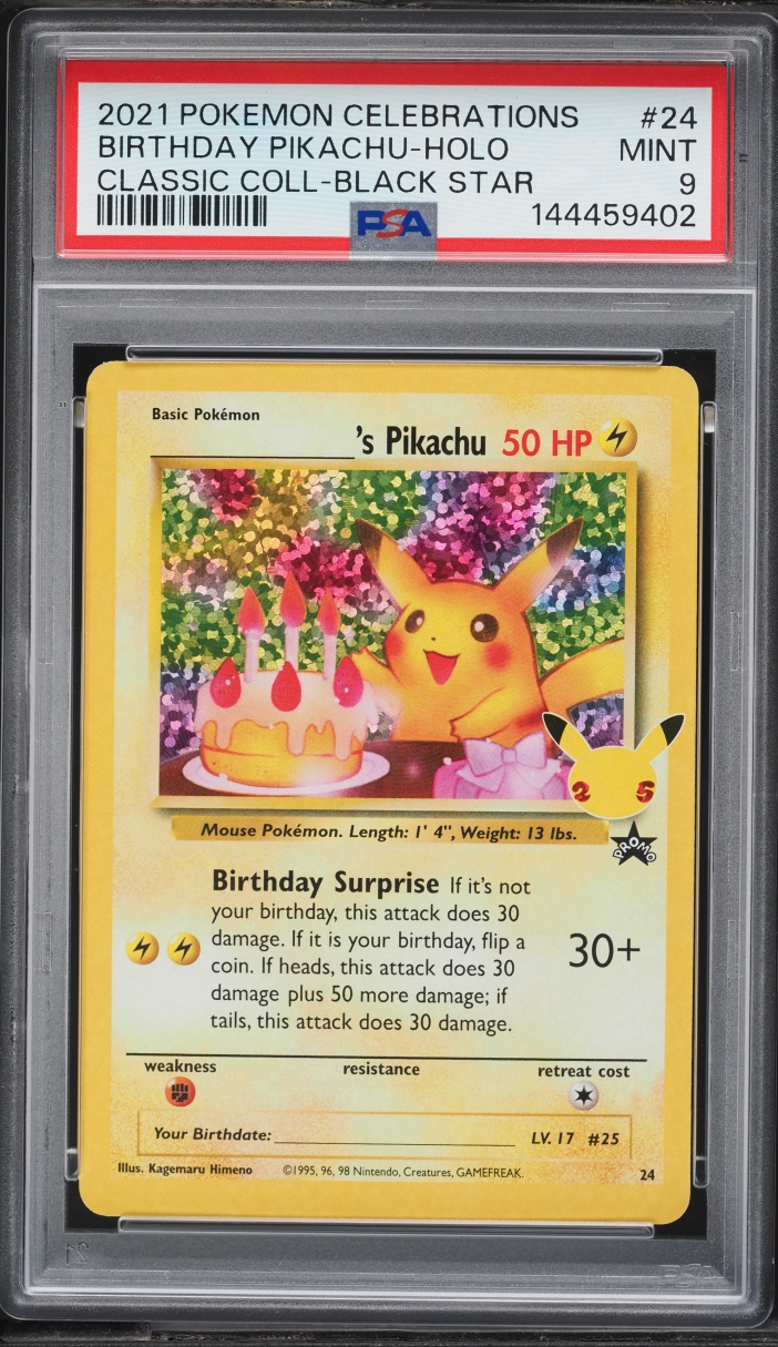 2021 Pokemon Sword & Shield Celebrations Classic Holo Birthday Pikachu #25 PSA 9 MINT