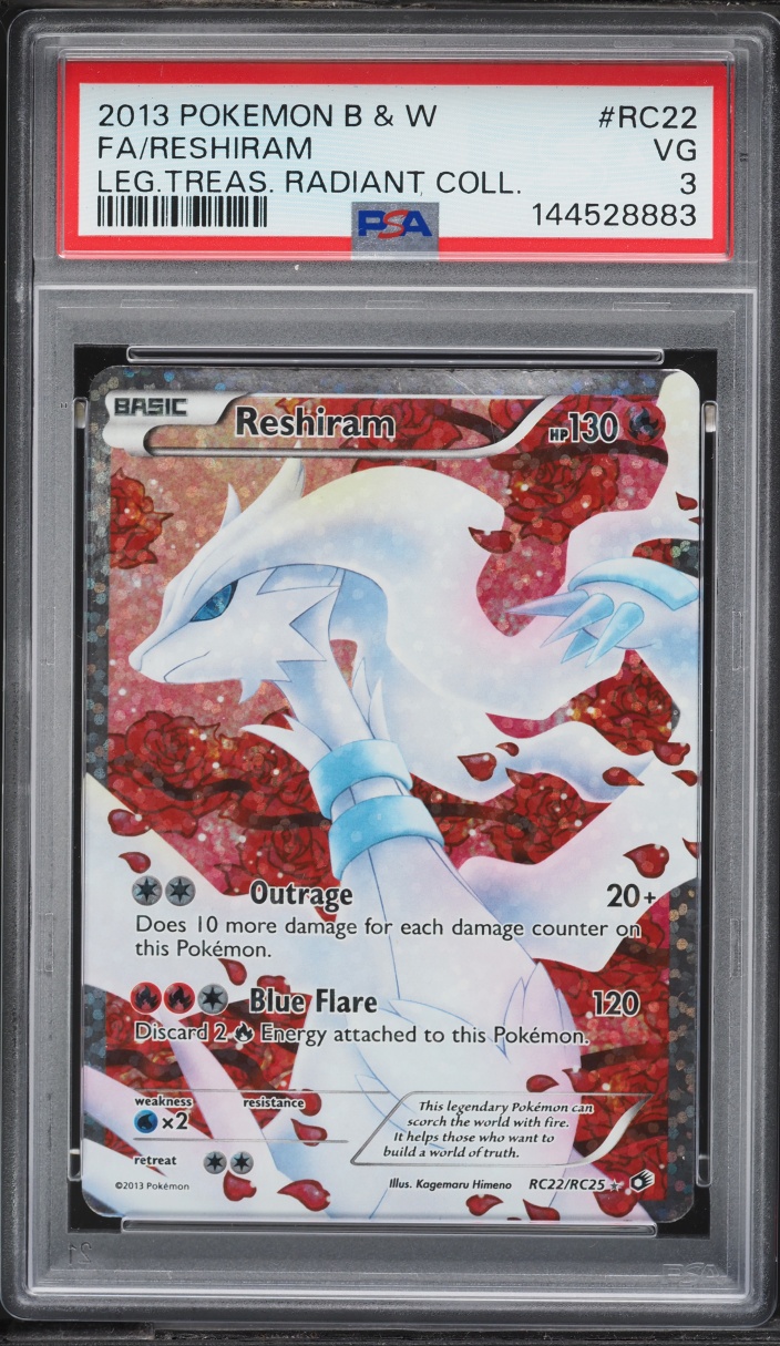 2013 Pokemon Black & White Legendary Treasures Radiant Collection Full Art Reshiram #RC22 PSA 3