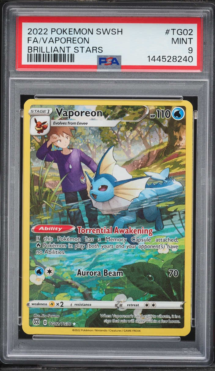 2022 Pokemon Sword & Shield Brilliant Stars CHR Vaporeon #TG02 PSA 9 MINT