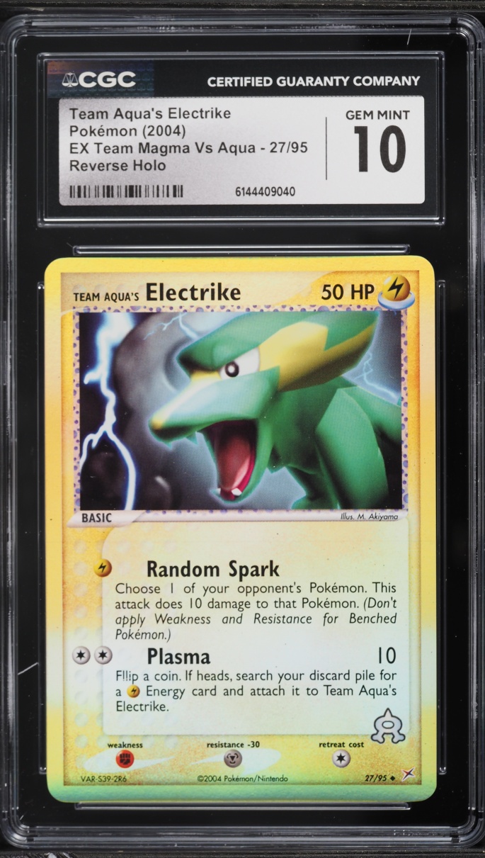 2004 Pokemon EX Team Magma Vs Aqua Reverse Holo Team Aqua's Electrike #27 CGC 10 GEM MINT