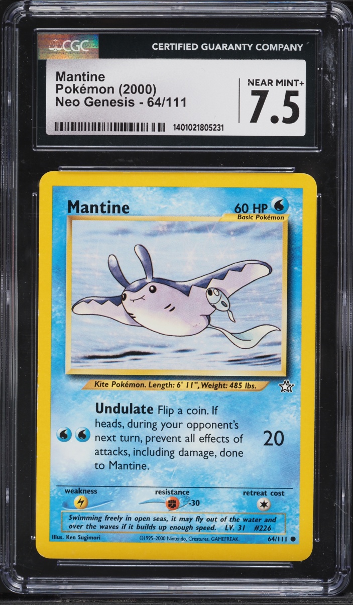 2000 Pokemon Neo Genesis Mantine #64 CGC 7.5 NRMT+