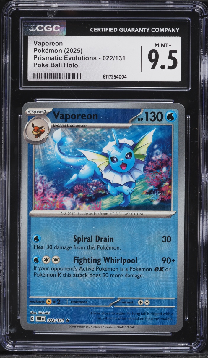 2025 Pokemon Scarlet & Violet Prismatic Evolutions Poke Ball Holo Vaporeon #22 CGC 9.5 MINT+