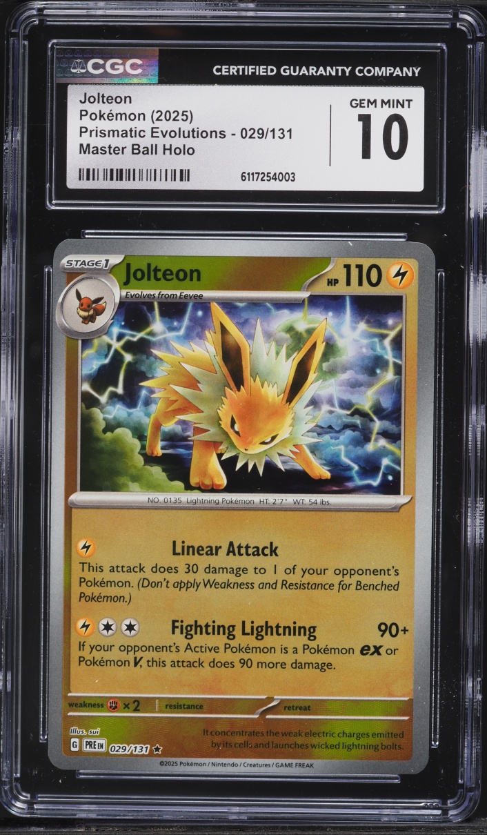 2025 Pokemon Scarlet & Violet Prismatic Evolutions Master Ball Holo Jolteon #29 CGC 10 GEM MINT