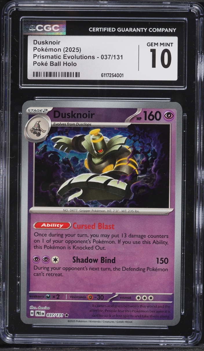2025 Pokemon Scarlet & Violet Prismatic Evolutions Poke Ball Holo Dusknoir #37 CGC 10 GEM MINT