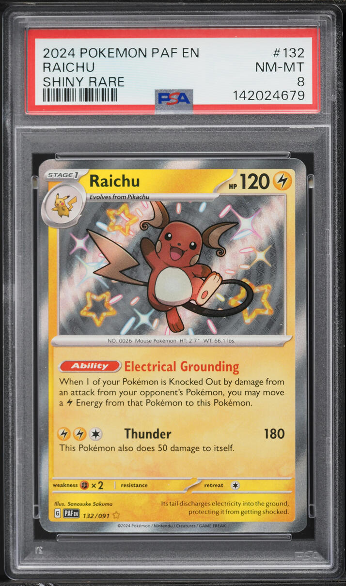 2024 Pokemon Scarlet & Violet Paldean Fates Shiny Raichu #132 PSA 8 NM-MT