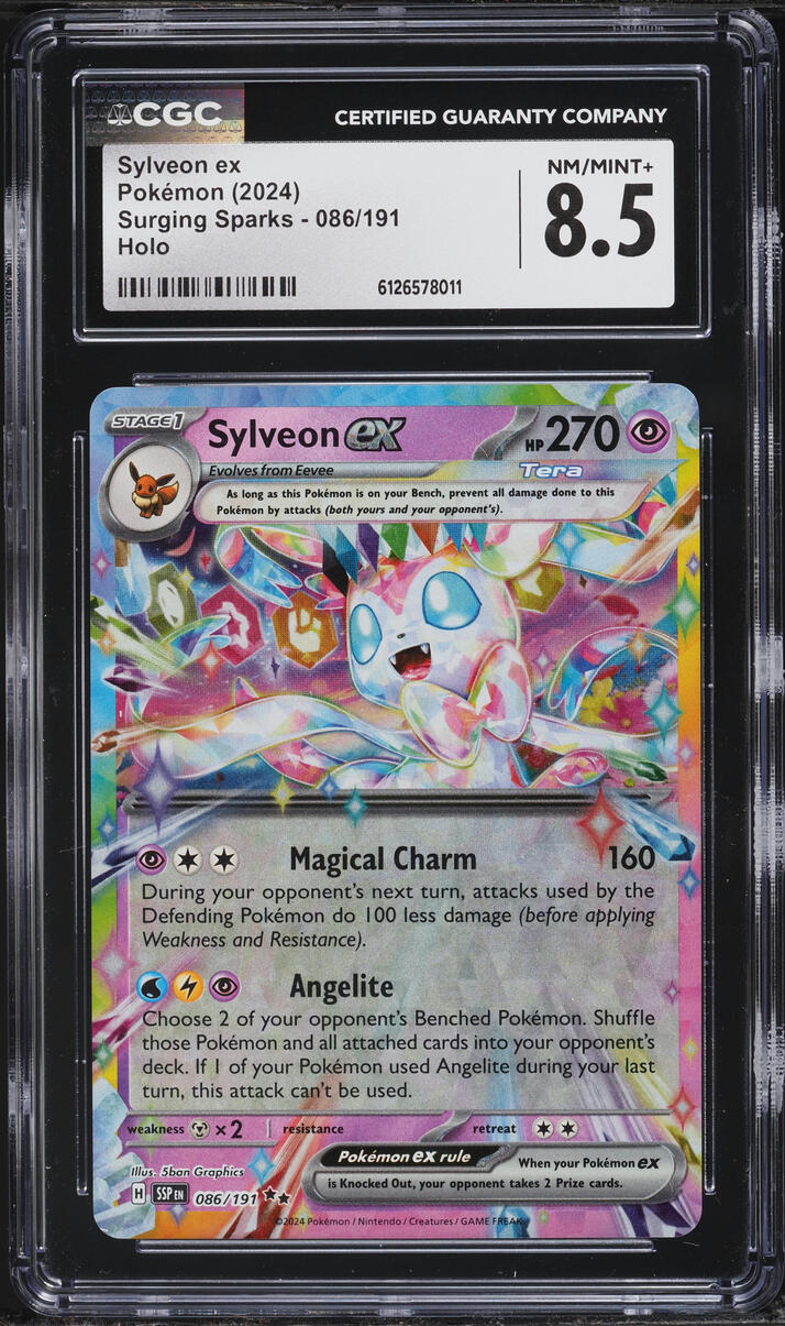 2024 Pokemon Scarlet & Violet Surging Sparks Holo Sylveon ex #86 CGC 8.5 NM-MT+