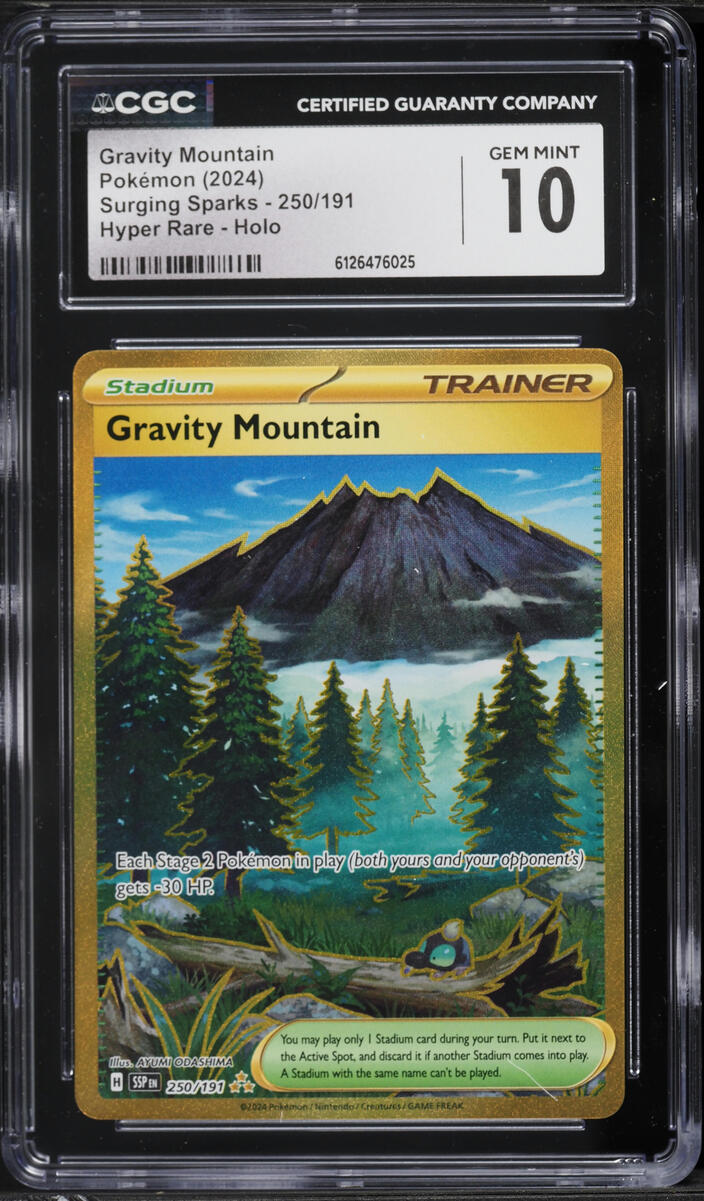 2024 Pokmeon Scarlet & Violet Surging Sparks Gold Rare Gravity Mountain #250 CGC 10 GEM MINT